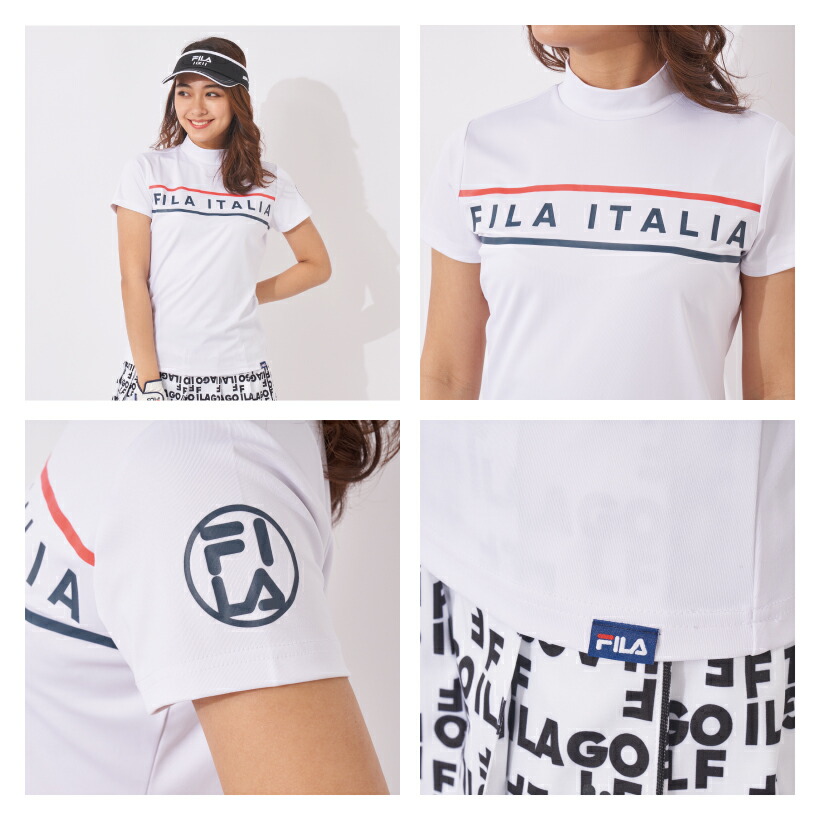 FILA ゴルフウェアレディース フロントロゴ 半袖 モックネック