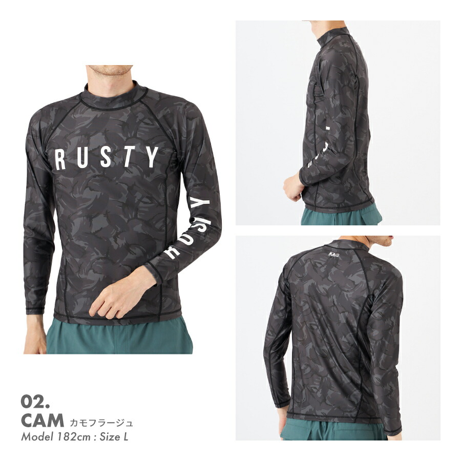 RUSTY ラスティ 長袖タッパー ウェットスーツ メンズML 日本製 25 RASH ラッシュ ウェットスーツ 長袖タッパー フロントジップ 2mm