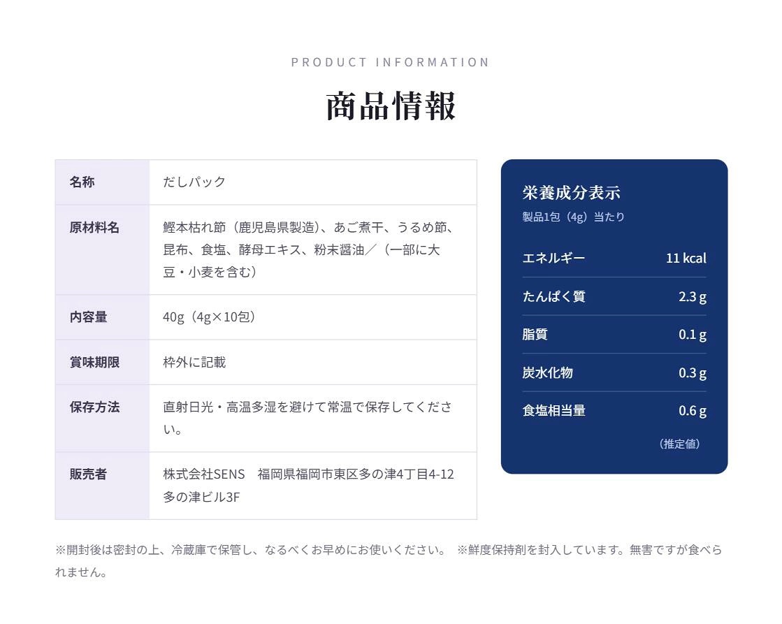 商品情報・栄養成分表示