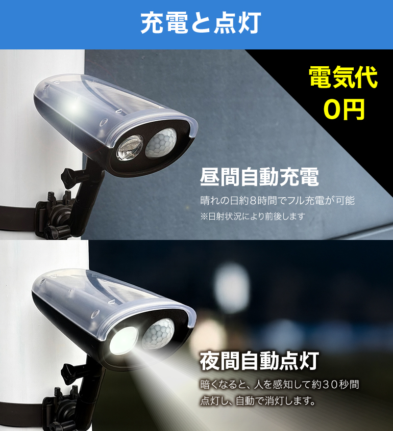 センサーライト 屋外 LED ソーラー 2台セット 人感センサー 設置場所に