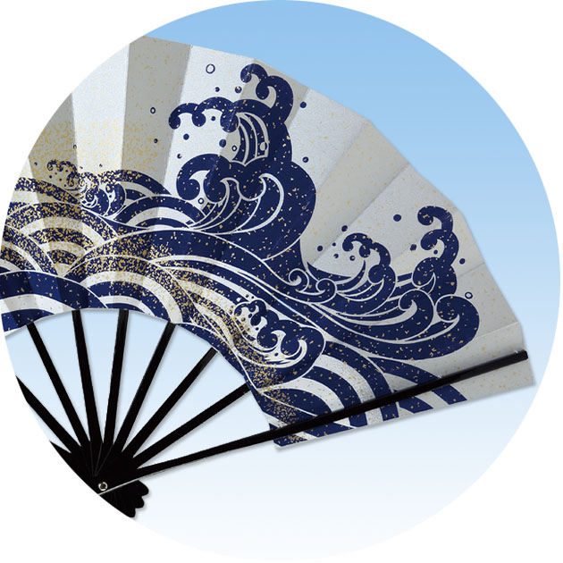 舞扇子 日本舞踊 扇子 魚 水草 絵柄 九寸五分 舞台小道具 扇子袋付 和装小物 go-nami_3.jpg