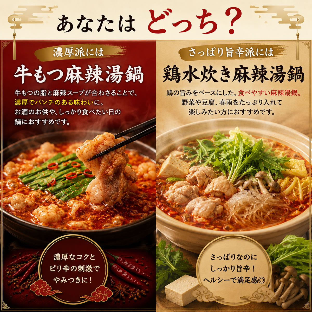 麻辣湯（マーラータン）鍋セット 2〜3人前 選べる2種 [牛もつ麻辣湯鍋 ・ 鶏水炊き麻辣湯鍋]  辛さを調整できる 残暑見舞い・夏ギフト 火鍋 薬膳鍋 |  | 15