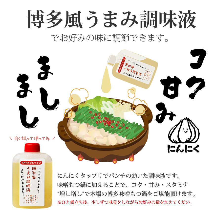 もつ鍋 博多もつ鍋セット まぼろしの味噌仕立て もつ増量1.5倍 約2〜3人前 / お祝い お中元 プレゼント ギフト お取り寄せグルメ　 厳選国産牛100％｜odorokitchen｜10