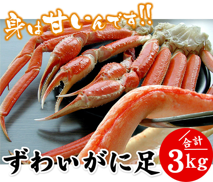 祝開店！大放出セール開催中】【祝開店！大放出セール開催中】ズワイガニ足 大量3キロ （約8-13肩入り） 本ズワイガニ脚 ずわい蟹 北海道  お取り寄せグルメ 送料無料（沖縄宛は別途送料を加算） カニ