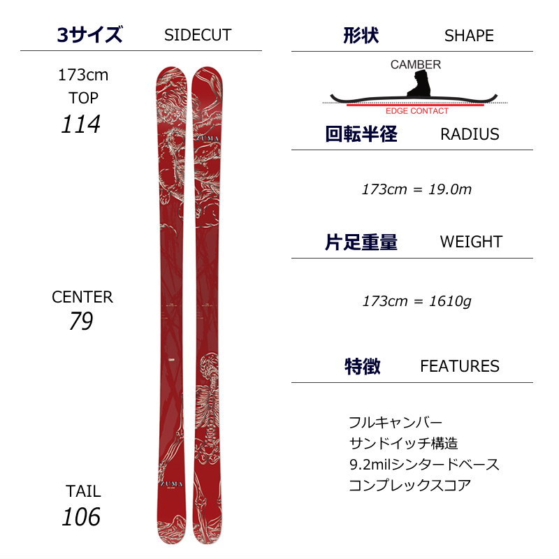 ZUMA PRO GENE+ATTACK 14 GW[173cm/センター幅79mm幅]型落ちスキー板ビンディングセット ツインチップスキー  フリースキー