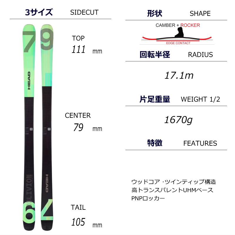 [163cm/79mm幅]HEAD OBLIVION 79+SQUIRE 11 TCX DEMO ヘッド フリースキー＋ビンディングセット  フリースタイルスキー