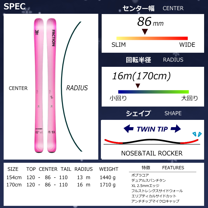 FACTION Dancer 1X[154cm/86mm幅]22-23 フリースキー オールラウンド