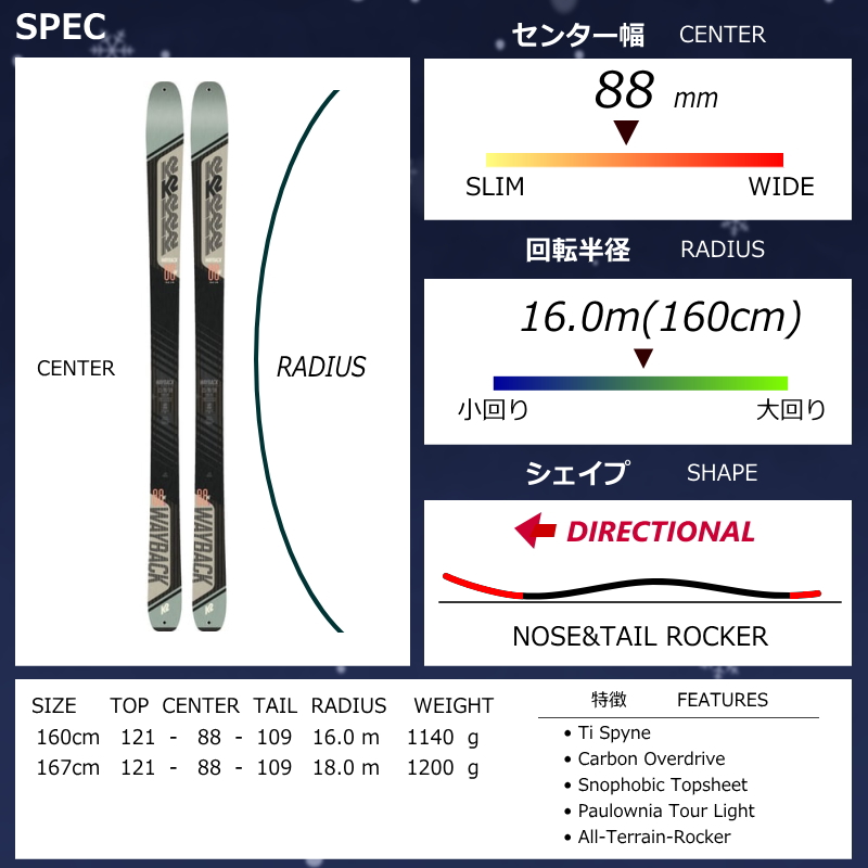 K2 [センター幅88mm 160cm|167cm]K2 WAYBACK 88 W+ATTACK 11LYT 型落ち