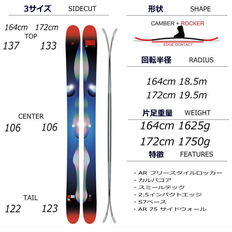 172cm 100mm幅] 23-24 ARMADA ARW 100 AAATTACK2 1314 フリースキー＋