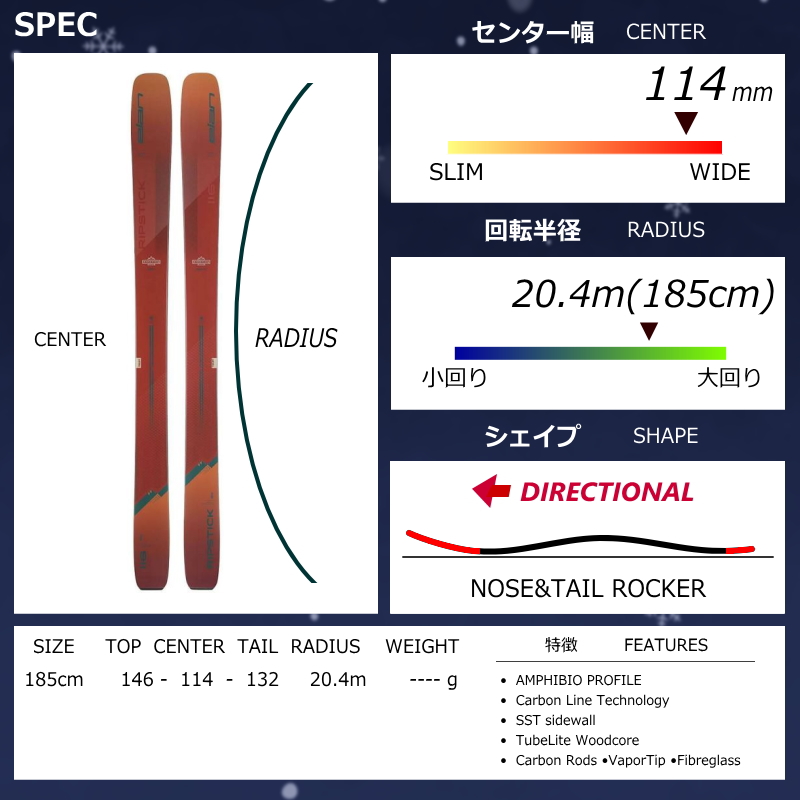 elan（エラン） ELAN RIPSTICK 116[185cm/116mm幅]23-24 フリースキー