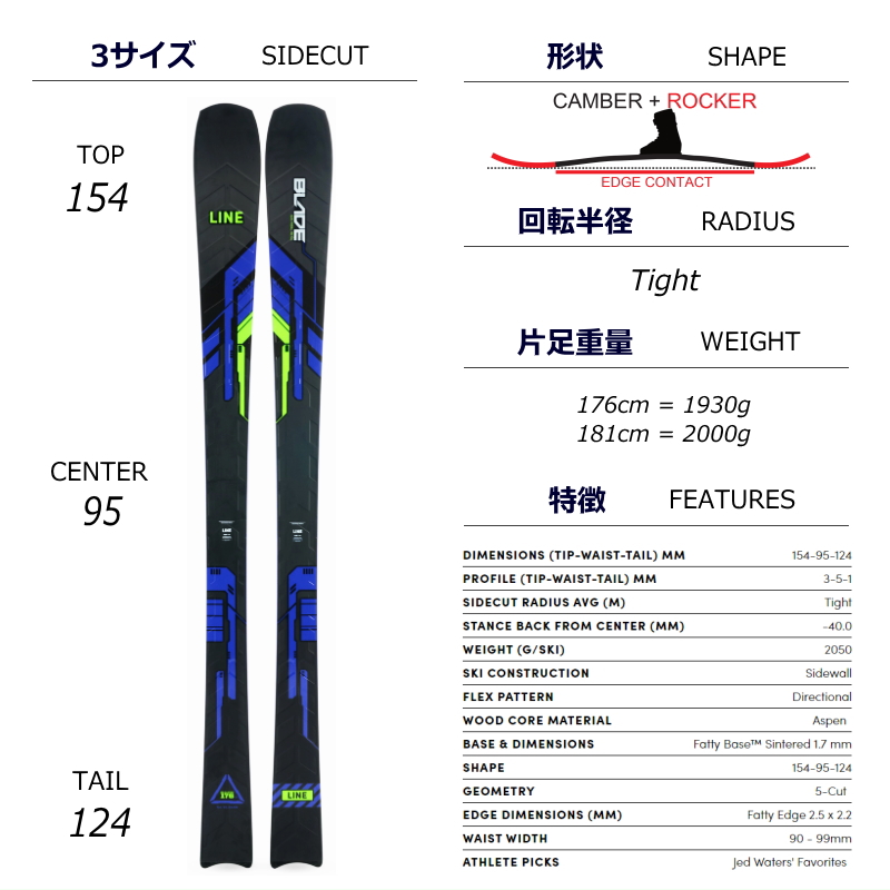 ライン LINE BLADE+ATTACK 14 GW MIX スキー＋ビンディングセット オールラウンド カービング [176cm/95mm幅]  23-24