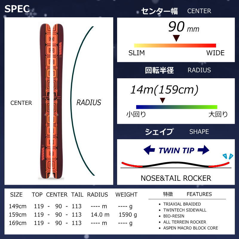 K2 OMEN 90 W+XPRESS 10 GW ワンタッチ調整ビンディング付  25モデル スキー板セット フリースキー | K2（スキー、スノーボード） | 05