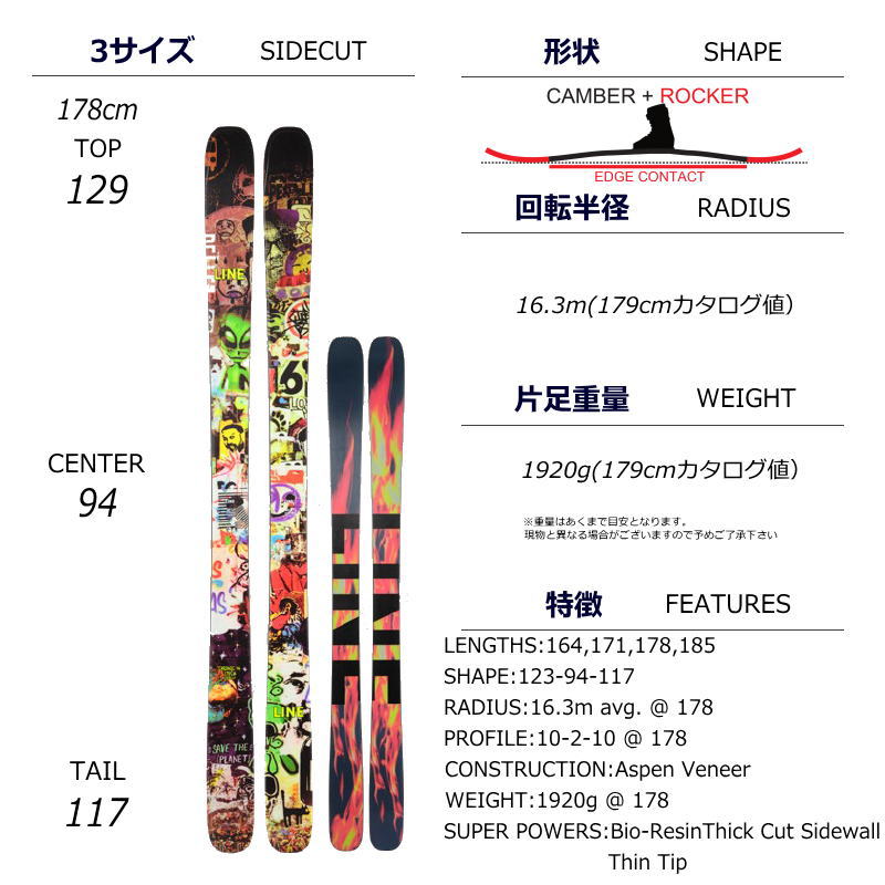 LINE CHRONIC 94+SQUIRE 11 25モデル スキー板セット セミ