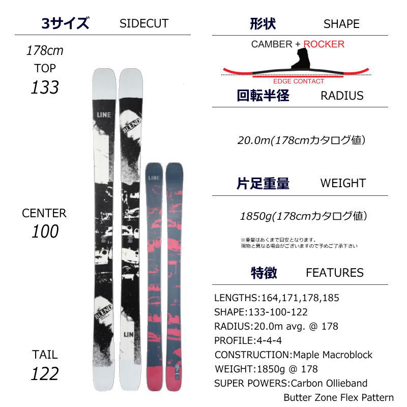 【早期予約】LINE Ski BLEND+ATTACK 14 GW[171cm/センター幅100mm幅] ライン ブレンド スキー板ビンディングセット｜off-1｜06