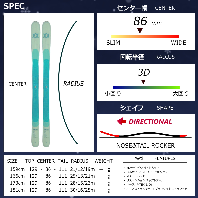 [センター幅86mm 173cm]VOLKL BLAZE 86 MINT GREEN+XPRESS 10 型落ち旧モデルスキー板セット フリースキーの画像