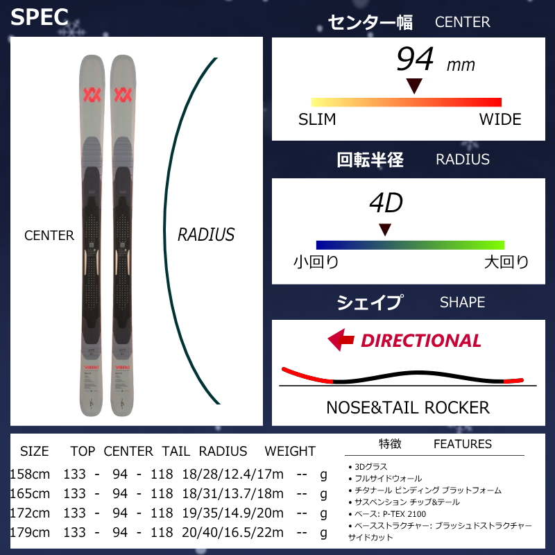 [センター幅94mm 165cm]VOLKL BLAZE 94 GREY/RED+XPRESS 10 型落ち旧モデルスキー板セット フリースキーの画像