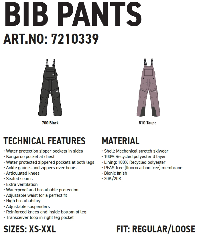 CLWR（カラーウェア） ☆ 25-26 CLWR TRANSFER BIB PANTS カラー:BLACK