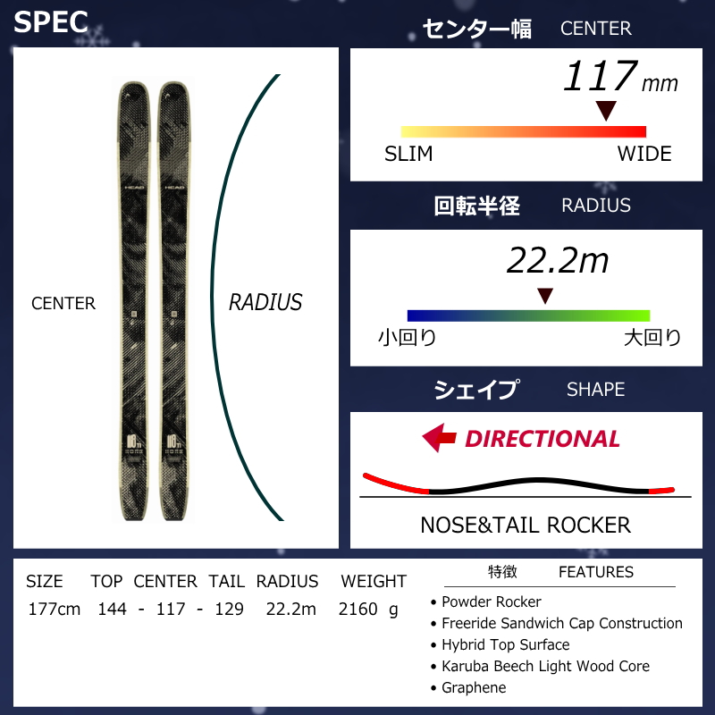 [センター幅117mm 177cm]HEAD KORE 118 Ti+SQUIRE 11 型落ち旧モデルスキー板セット オールマウンテン パウダー | HEAD | 08