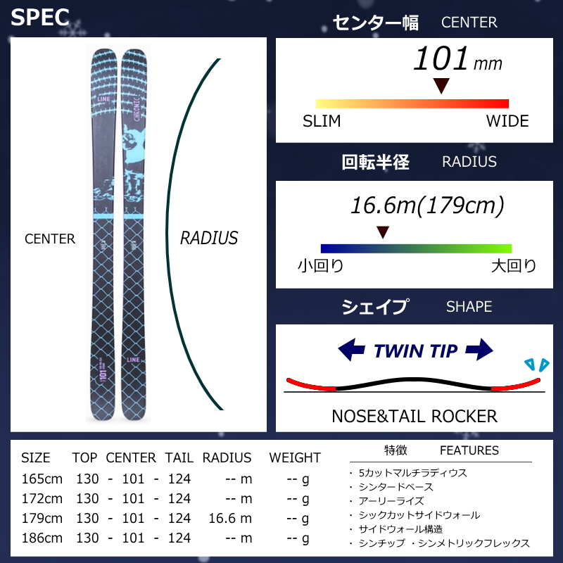 センター幅101mm 165cm|172cm]LINE CHRONIC 101+GRIFFON 13D 26モデル