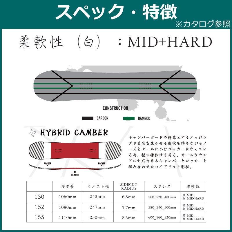 ラスト1点】メンズ スノーボード 板 型落ち 眞空雪板等 侍 SAMURAI :白
