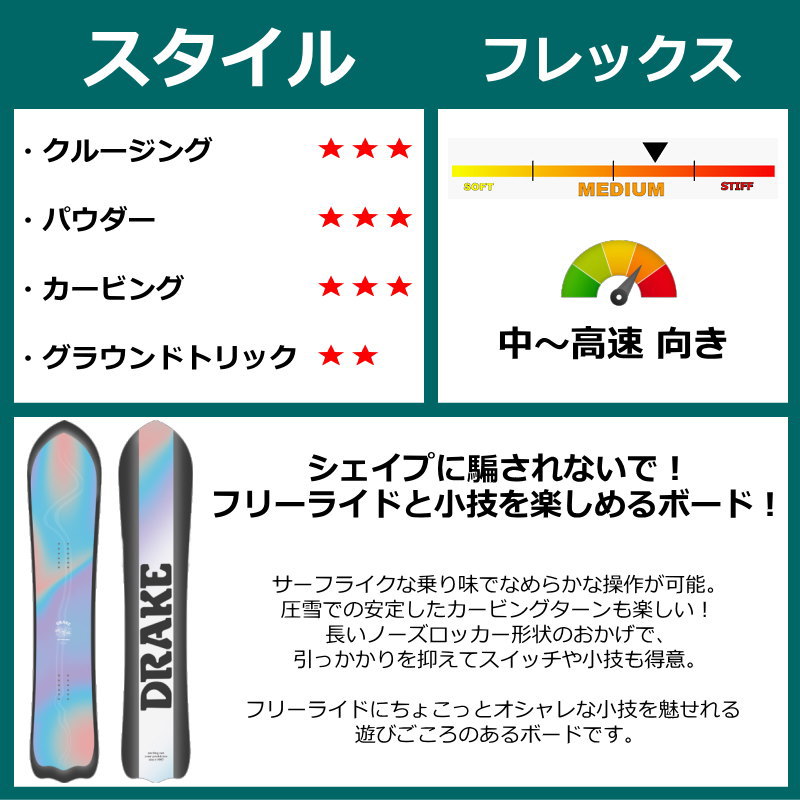 メンズ スノーボード 板 型落ち DRAKE SHOT 162cm 24-25 ドレイク ショット パウダーボード キャンバー | DRAKE | 01