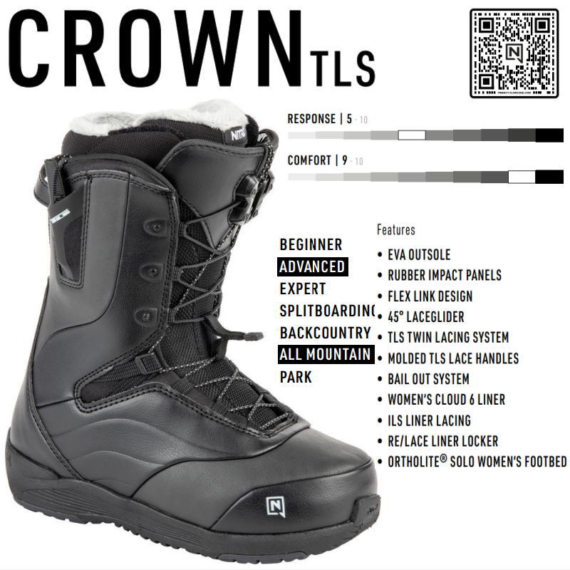 23-24 NITRO CROWN TLS カラー:Black 23cm ナイトロ クラウン レディース スノーボードブーツ 日本正規品
