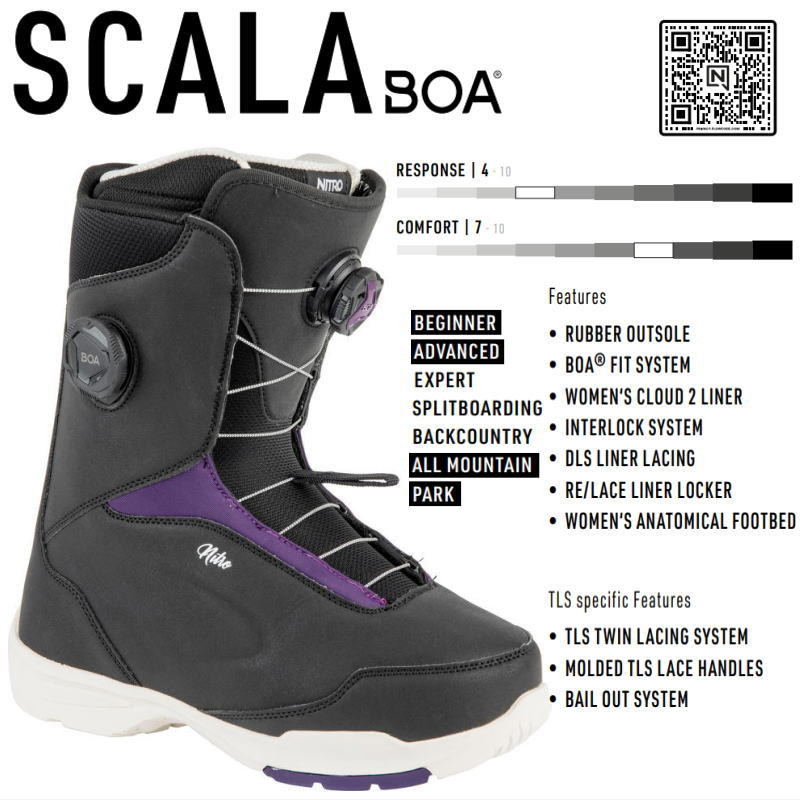 23-24 NITRO SCALA BOA カラー:Black-Purple 23cm ナイトロ スカラ レディース スノーボードブーツ 日本正規品