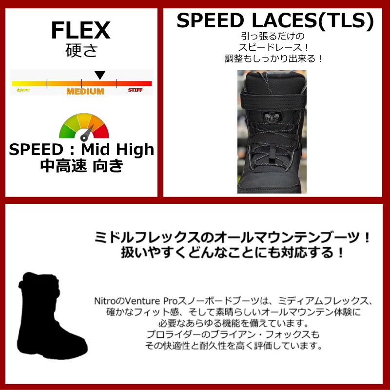 【早期予約商品】 26-27 NITRO VENTURE PRO TLS WIDE カラー:Black Wide 29.5cm ナイトロ ベンチャー プロ メンズ スノーボードブーツ ニューモデル |  | 01