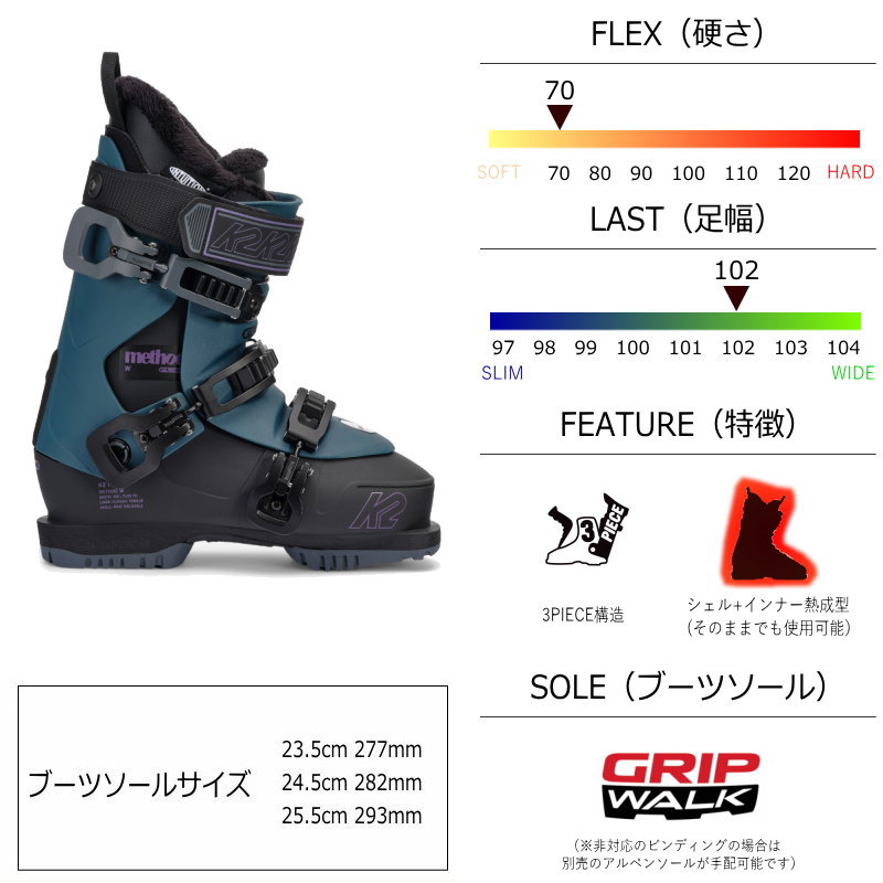 24-25 K2 METHOD W [23.5cm足幅102mm幅] ケーツー レディース スキー