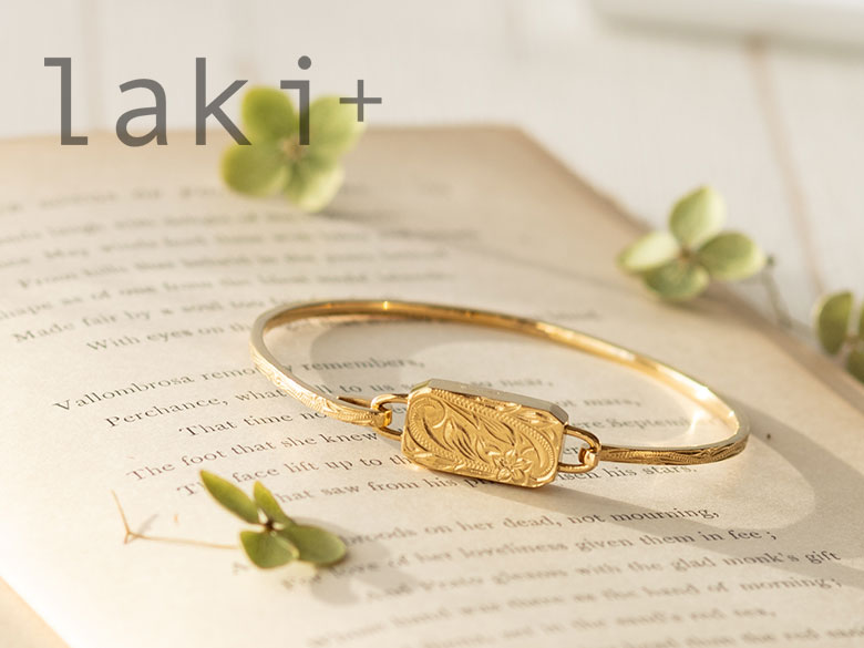 【Hawaiian Jewelry】プルメリア☆バングル⭐︎ハワイアンジュエリー ラキタス ハワイアン 香るバングル ゴールド プルメリア＆スクロール