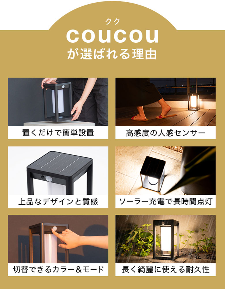 太陽光発電 照明 LUNAXIA SE coucou（クク） ソーラーライト 太陽光