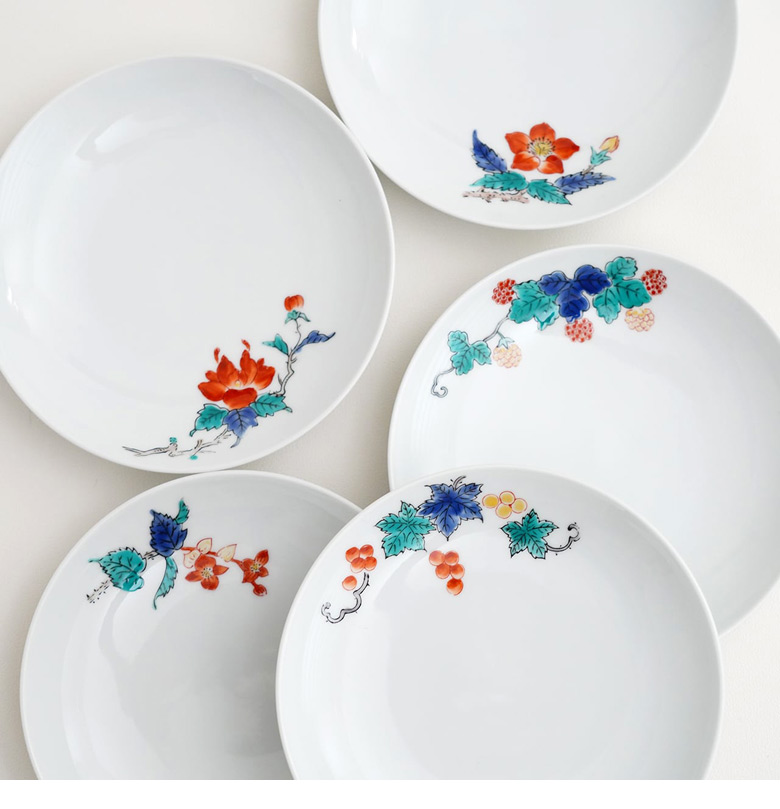 肥前赤絵窯元 鷹巣 絵変わり5寸丸皿（5枚組） 有田焼 皿 お皿 平皿 盛