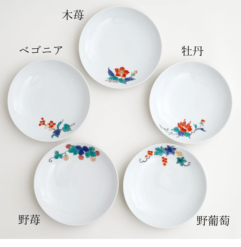 肥前赤絵窯元 鷹巣 絵変わり5寸丸皿（5枚組） 有田焼 皿 お皿 平皿 盛