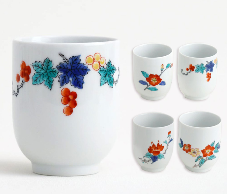 肥前赤絵窯元 鷹巣 絵変わり湯呑 有田焼 湯呑 コップ タンブラー