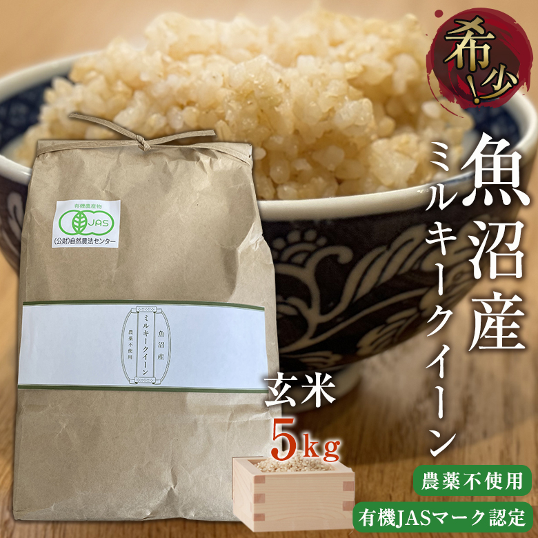 令和7年新米 魚沼産 農薬不使用 有機認定 ミルキークイーン 玄米 5kg