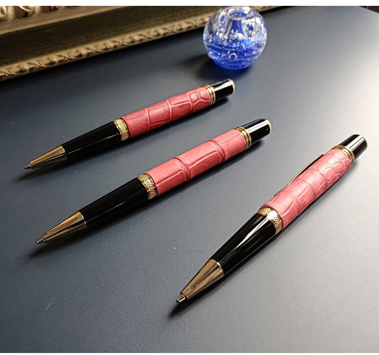 一生モノの茜染めクロコボールペン 茜染めクロコシャーペン