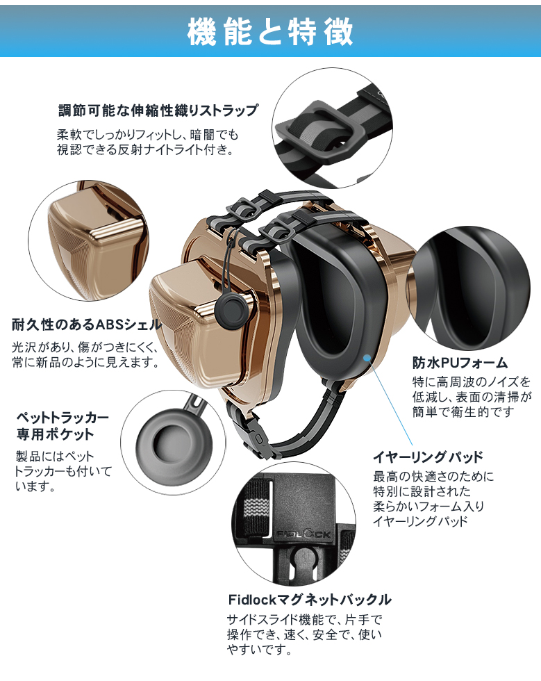 PetEar DE-02 犬猫用イヤーマフ 耳栓 M-Lサイズ 犬用 猫用 防音 耳
