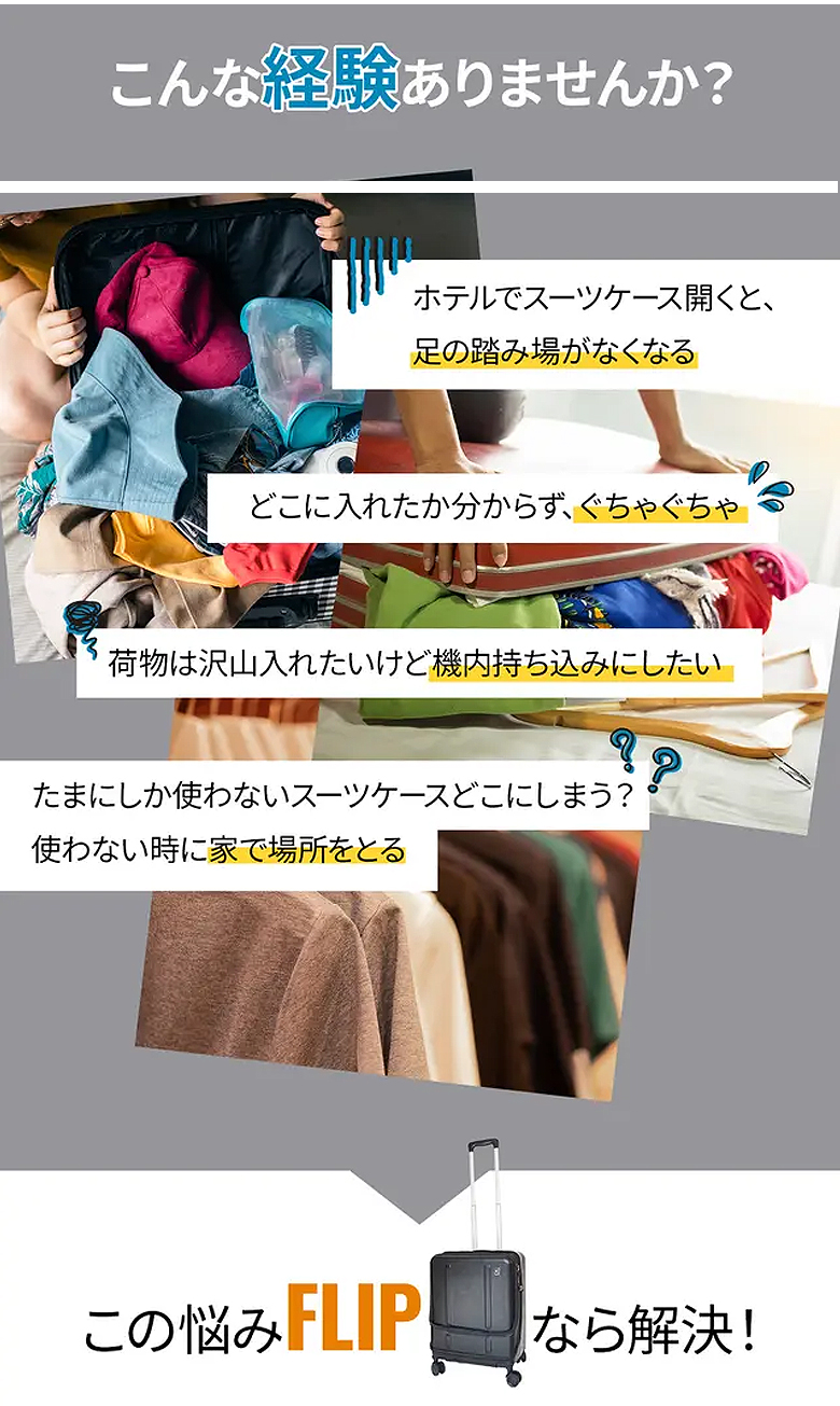 FLIPスーツケース 棚になるスーツケース 47L フリップ 多機能スーツ