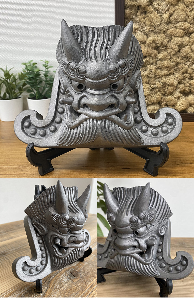 鬼神家護 台座付き 和瓦 鬼瓦 鬼瓦職人 現役鬼師 いぶし製法 いぶし銀