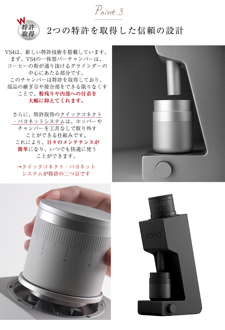 Varia VS4 グラインダー 珈琲豆の特典付 ヴァリア コーヒーミル 特許