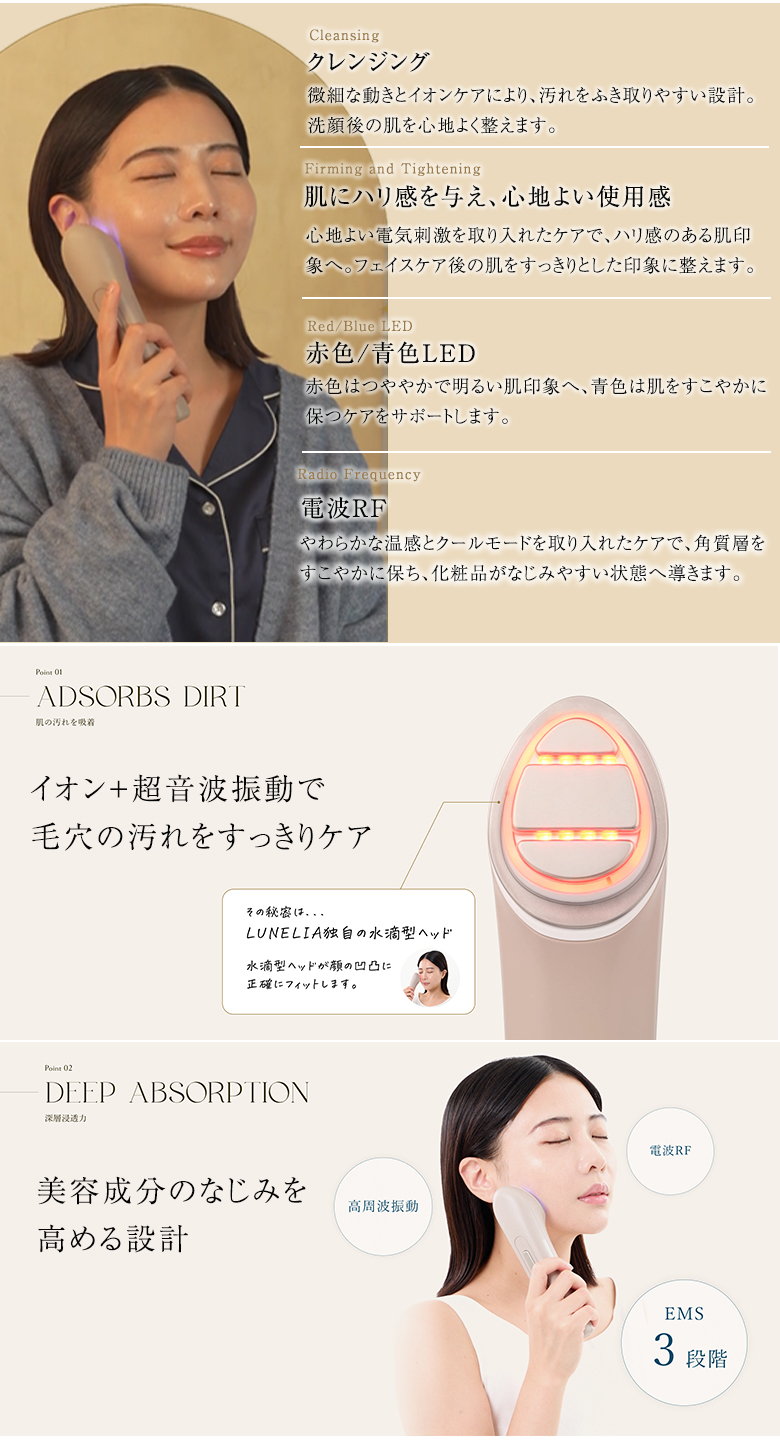 LUNELIA ルネリア Beauty Device Pro 美顔器 EMS 冷却 イオン 多機能