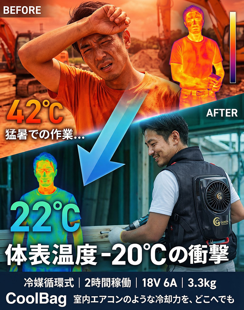 GOKEN 次世代CoolBag 背負えるエアコン ベスト 作業服 空調 熱中症対策