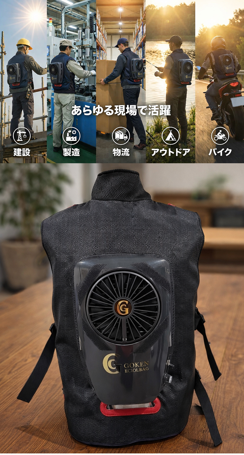 GOKEN 次世代CoolBag 背負えるエアコン ベスト 作業服 空調 熱中症対策