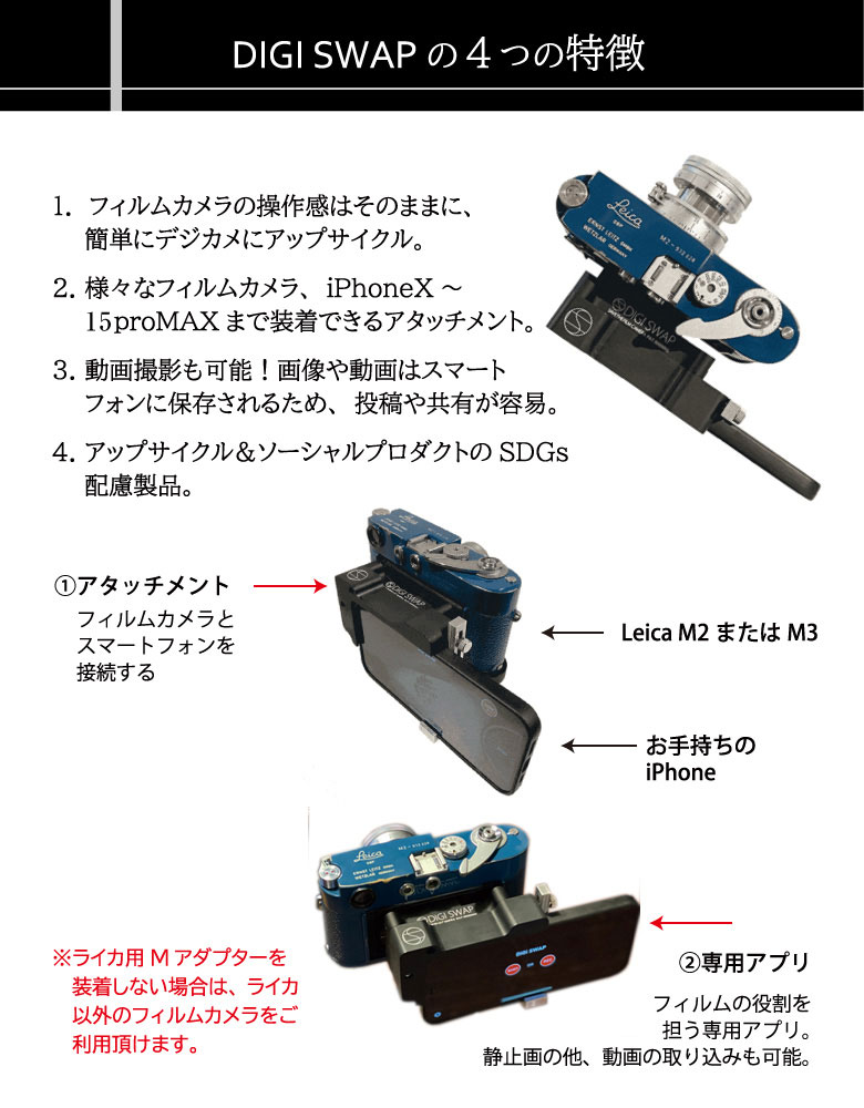デジスワップ DIGI SWAP アダプターセット ライカM用マウント付き M 2 M3 iPhone ガジェット フィルムカメラ オールドカメラ 関連画像4