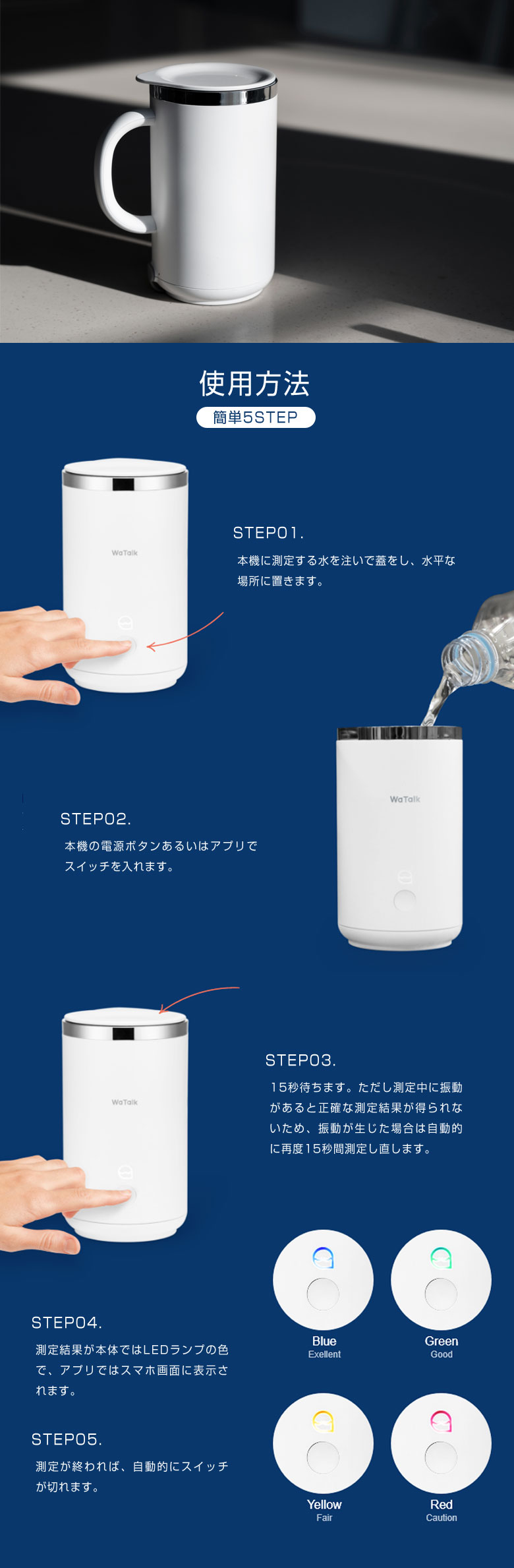 WaTalk ワトーク 水質測定 マグカップ コップ 濁度計 だくどけい 水 ウォーター サーバー 濁り 飲用水 ペットボトル 水筒 水道水 水道管