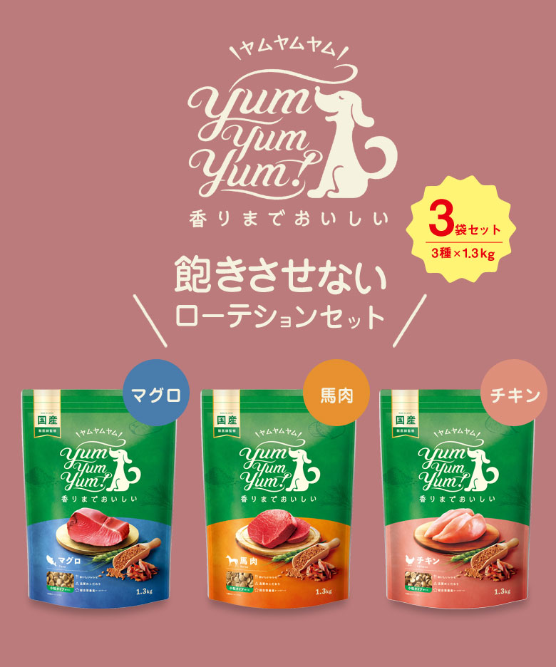 yum yum yum ドライタイプ（3種セット） チキン 馬肉 マグロ 犬用総合