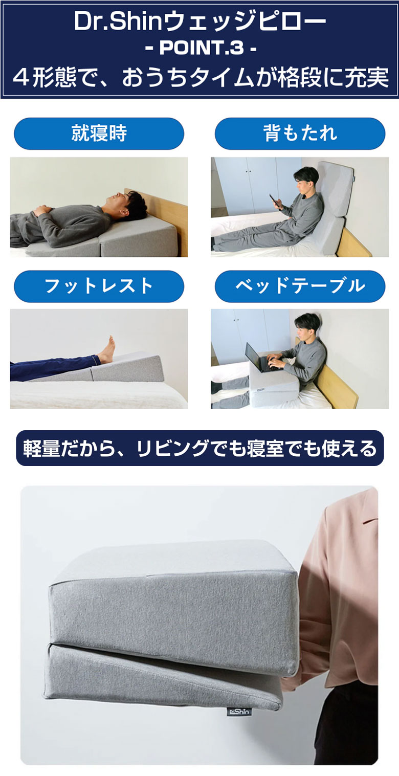 Dr.Shinウエッジピロー 三角枕 枕 ピロー 胃の位置 食道 低反発