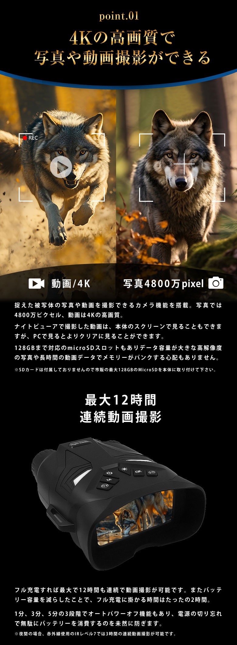 4Kデジタル双眼鏡 ナイトビューア DT79 Wellwin社 双眼鏡 暗視機能 暗