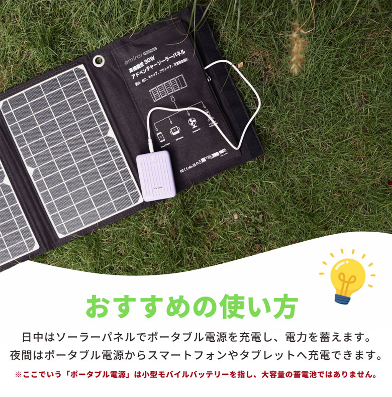 MIRENEX emirai ポータブル電源 30W折りたたみ式ソーラーパネル