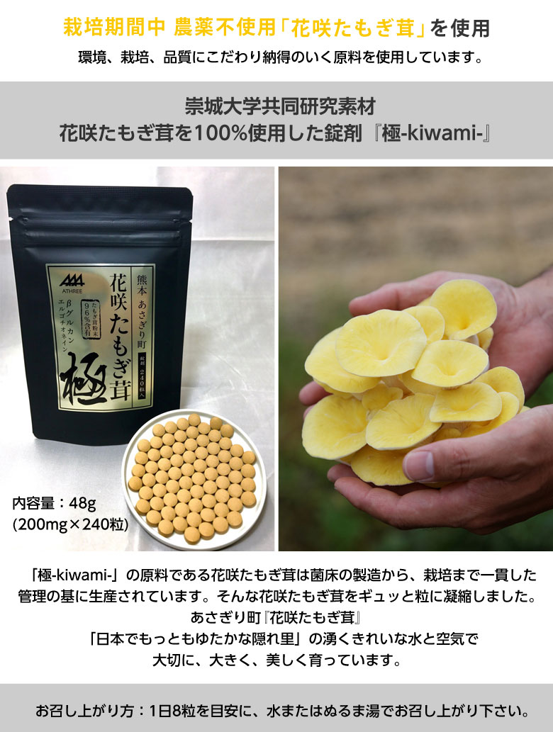 花咲たもぎ茸 錠剤 極 -kiwami- タモギタケ エルゴチオネイン たもぎ茸
